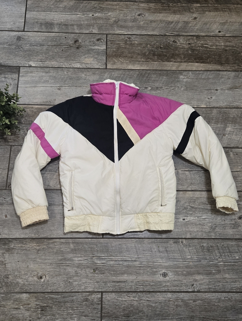 Snow Trails Vintage 80s/90s White Colorblock Insulated Ski Jacket, Size Large